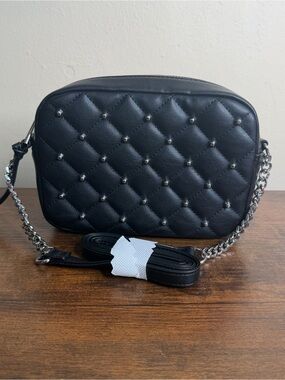 Rebecca Minkoff studded black faux leather chain crossbody purse